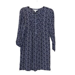 Garnet Hill Crepe Blue Patterned Dress Size Medium
